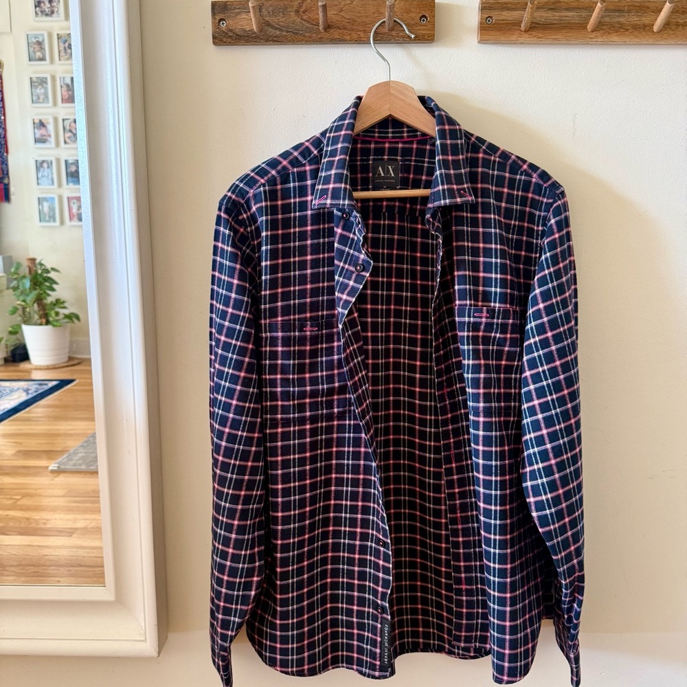 Armani Exchange Navy and Red plaid Shirt